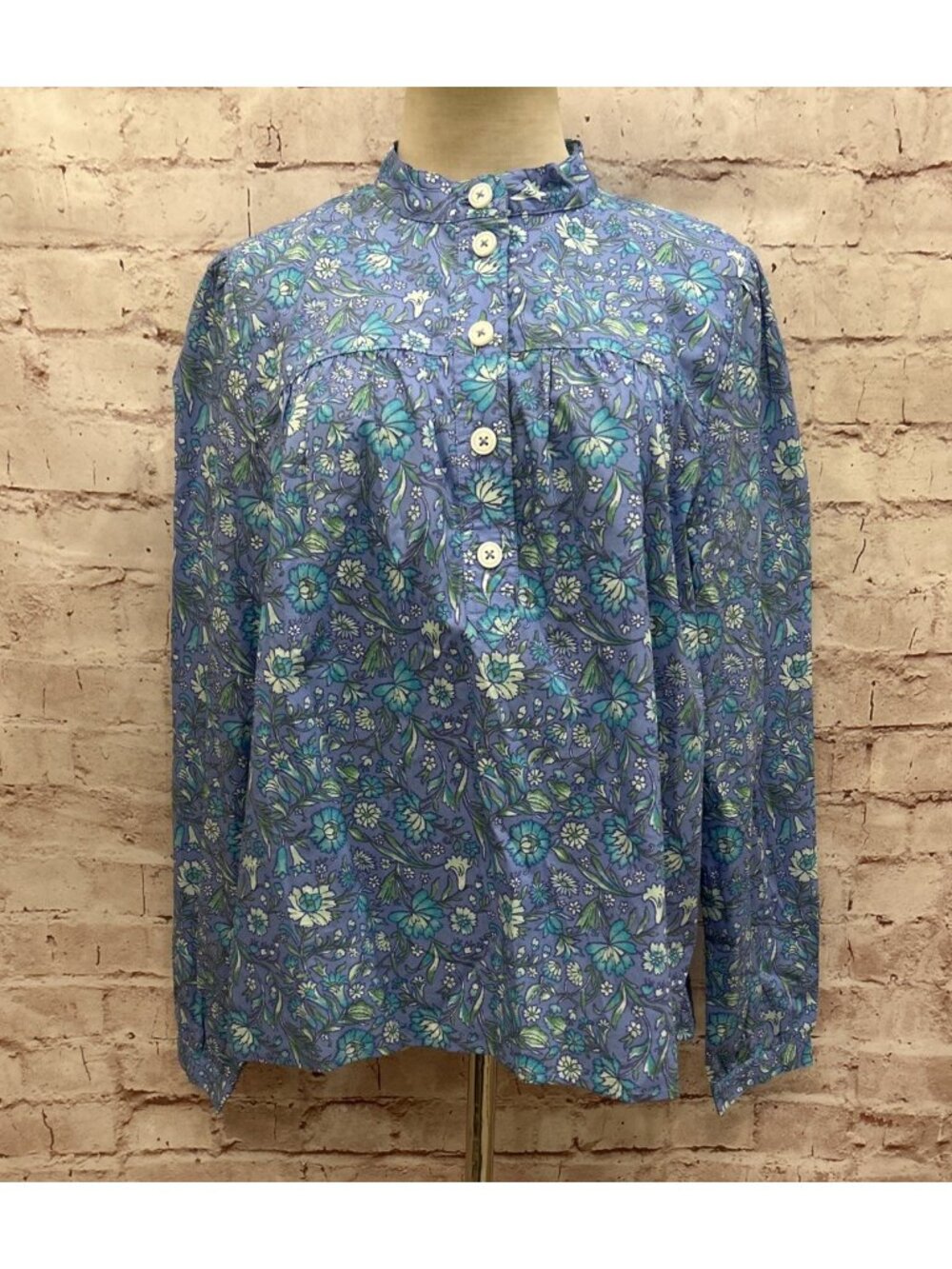 J. Crew Fresco Gathered Front Popover Top Cotton Poplin Size Medium Blue Floral